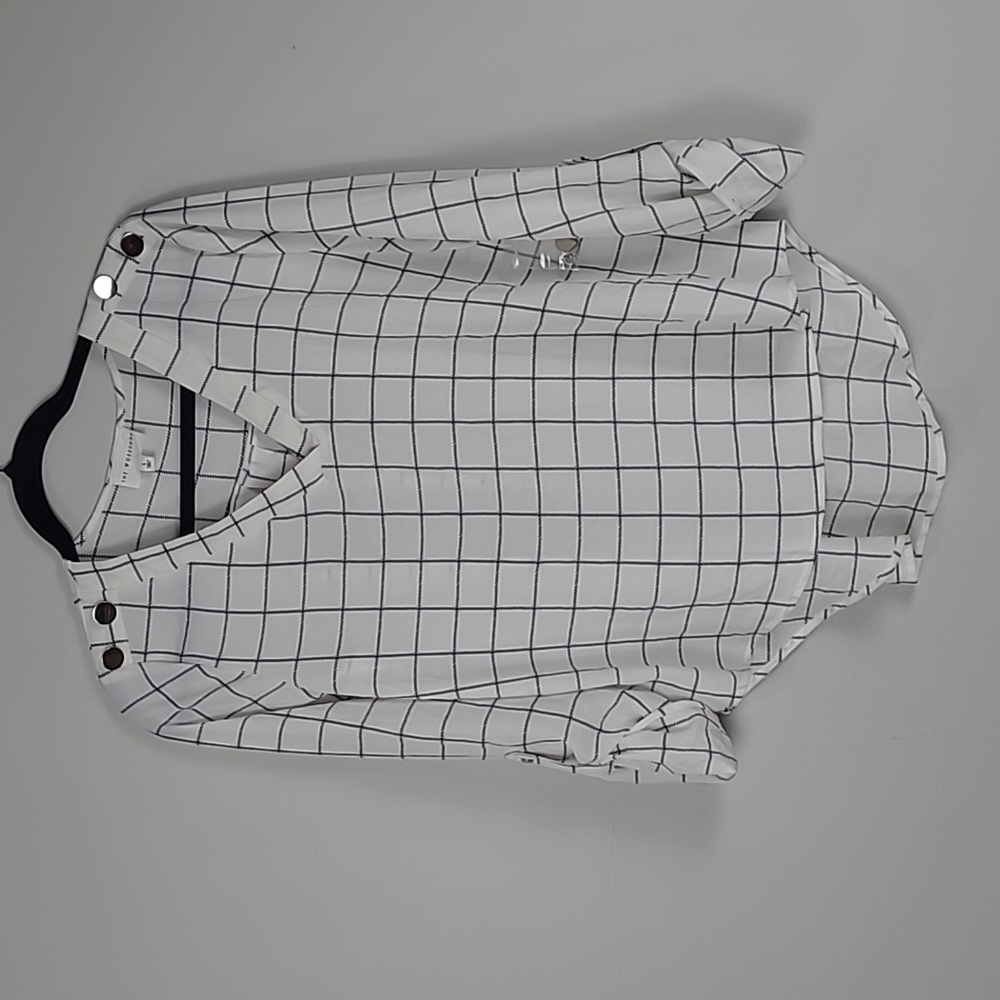New The Workshop Checkered square high low blouse top